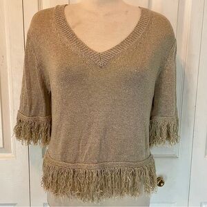 Beautiful Bishop and Young tan fringe shortsleeved sweater size medium.